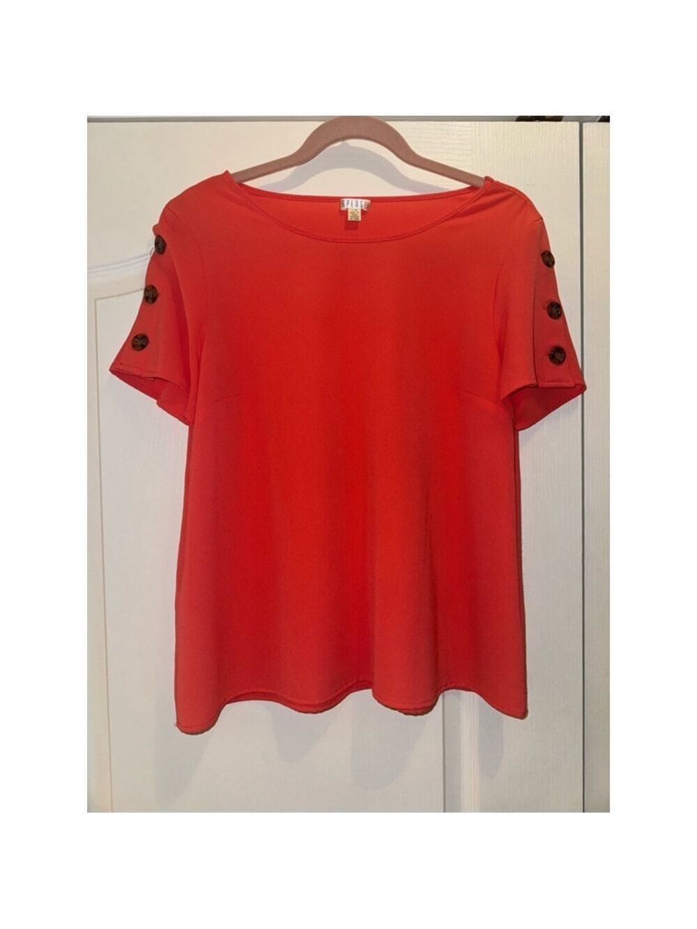 Coral Button Detail Sleeve Blouse